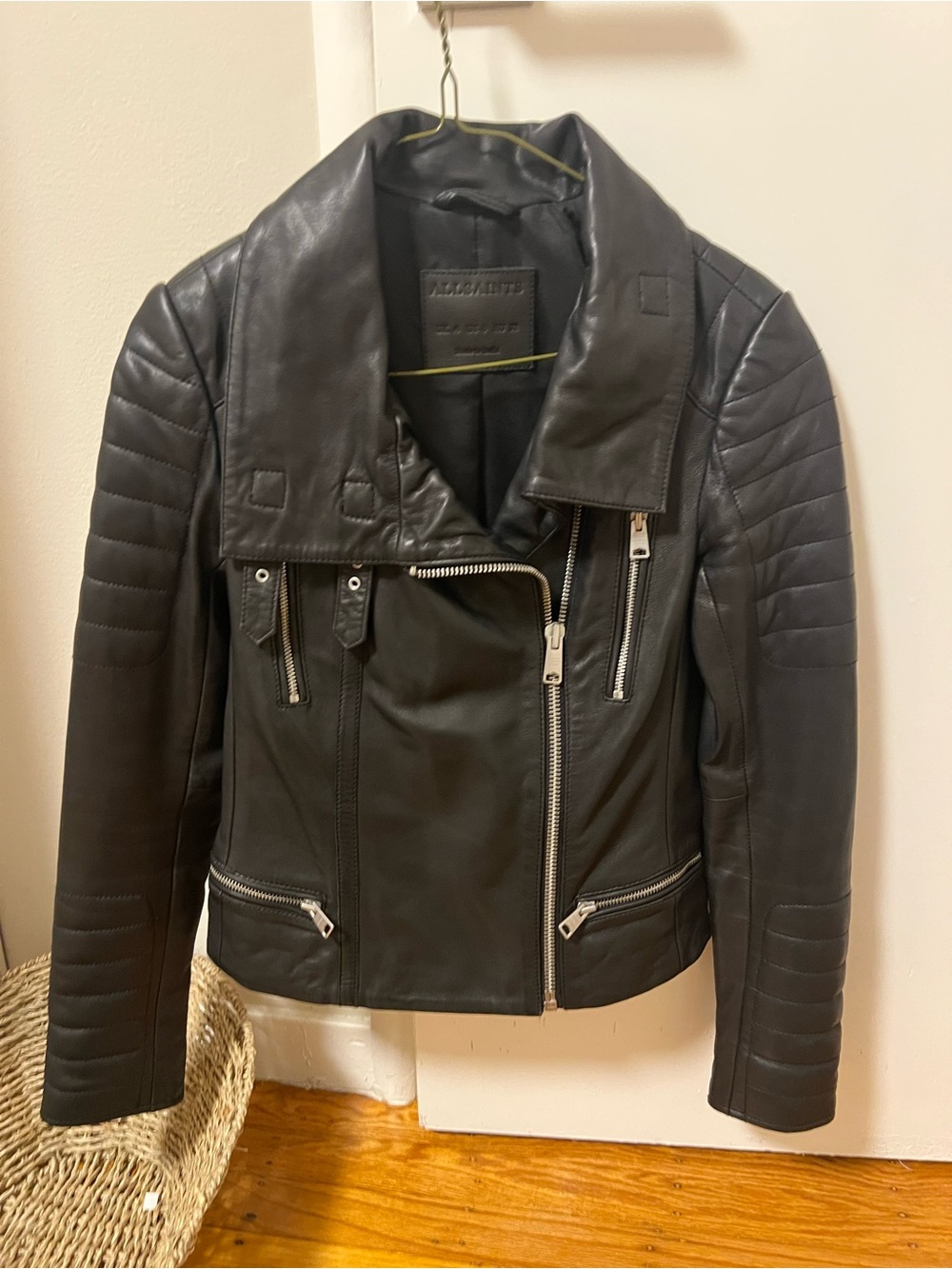 All Saints Black Quilted Leather Biker Jacket